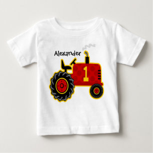 Camiseta Para Bebê Primeiro aniversario vermelho do trator
