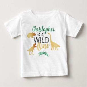 Camiseta Para Bebê Primeiro aniversario Wild One Dinossaur Boys