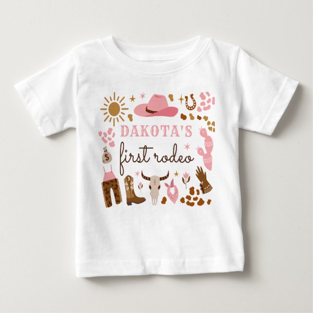 Camiseta Para Bebê Primeiro aniversario Wild West Rodeo Ranking Outfi (Frente)
