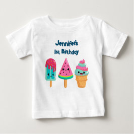 Camiseta Para Bebê Primeiro aniversario Yummy Trio Summer Vibe