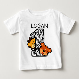 Camiseta Para Bebê primeiro aniversario ZEBRA Tiger e Leão de 1 ano d