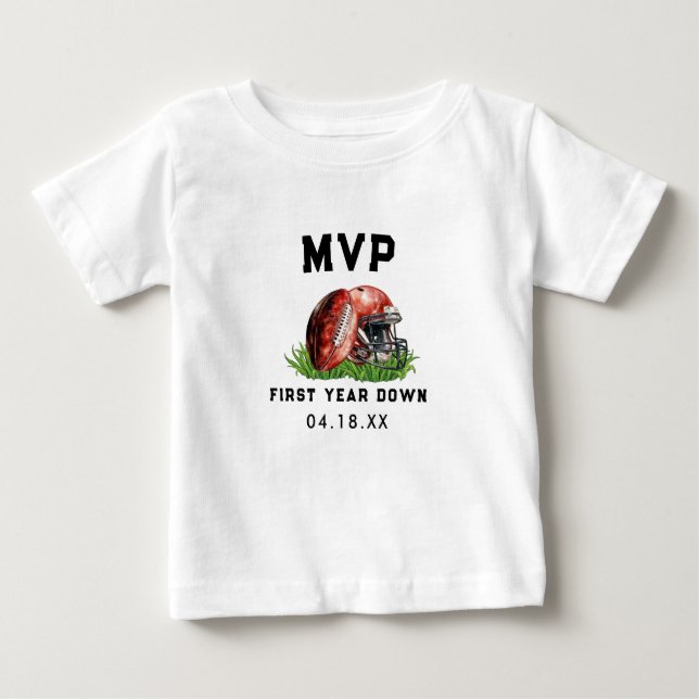 Camiseta Para Bebê Primeiro Ano de Futebol Aniversário de 1 ano (Frente)
