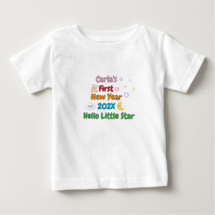 Camiseta Para Bebê Primeiro Ano Novo Personalizado do Bebê – Design F
