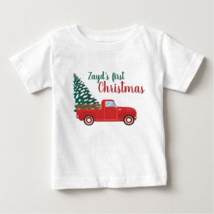 Camiseta Para Bebê Primeiro Caminhão Personalizar Pickup de Natal