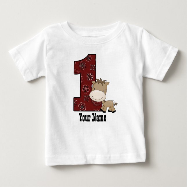 Camiseta Para Bebê Primeiro Cavalo de Vaqueiro de Aniversário (Frente)