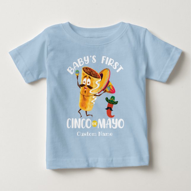 Camiseta Para Bebê Primeiro Cinco de Mayo do Bebê Burrito bobo (Frente)