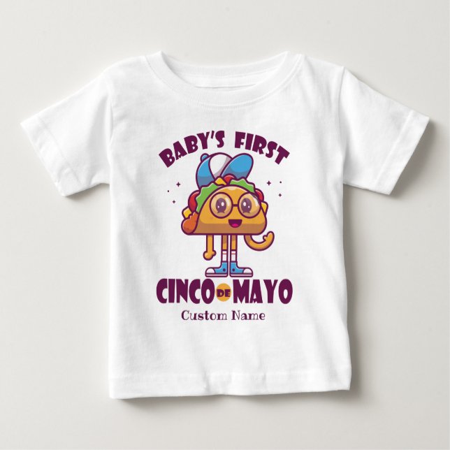 Camiseta Para Bebê Primeiro Cinco de Mayo do Bebê Personalizado (Frente)