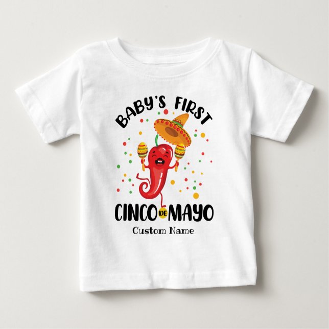 Camiseta Para Bebê Primeiro Cinco de Mayo do Bebê Personalizado (Frente)