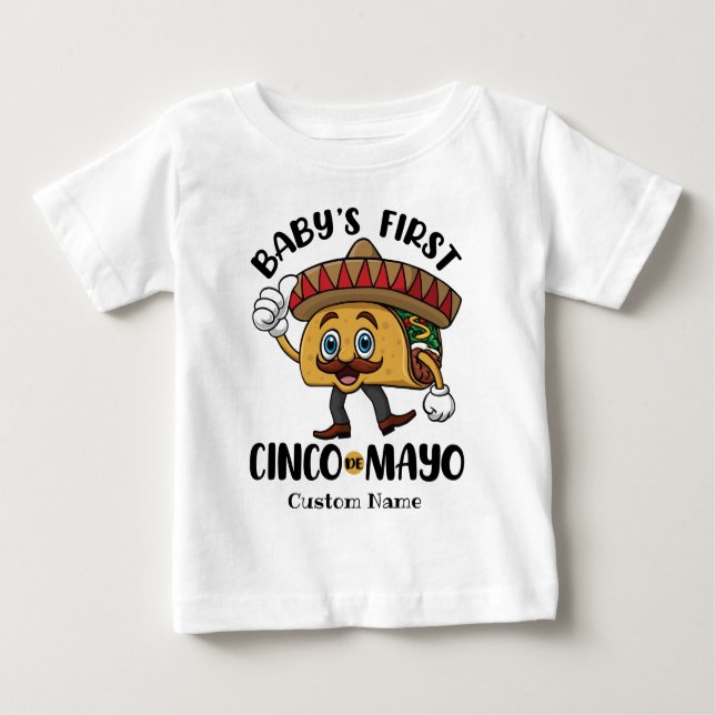 Camiseta Para Bebê Primeiro Cinco de Mayo do Bebê Personalizado (Frente)