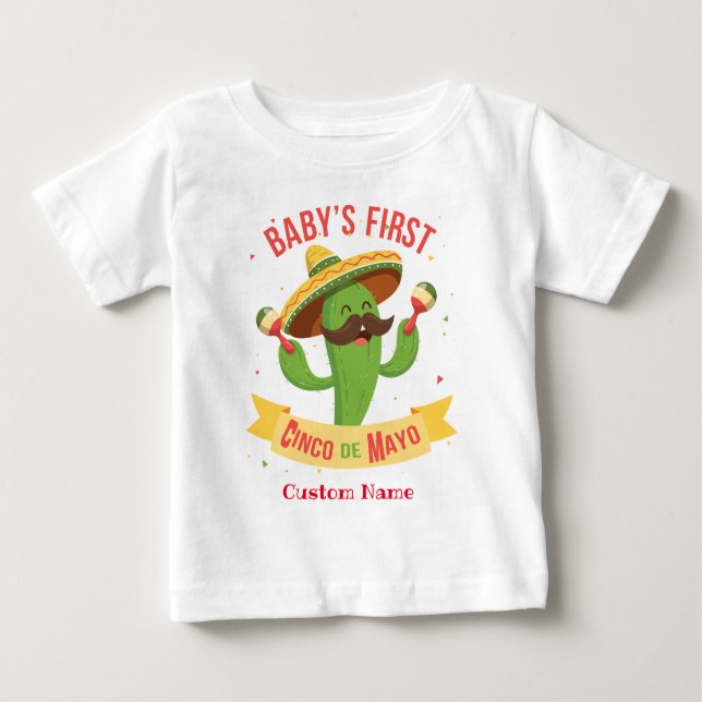 Camiseta Para Bebê Primeiro Cinco de Mayo do Bebê Personalizado (Frente)