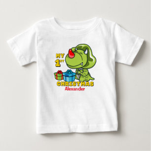 Camiseta Para Bebê Primeiro costume do dinossauro do Natal