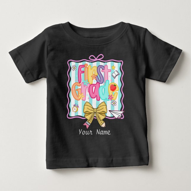 Camiseta Para Bebê Primeiro Dia Da Escola, Pré-Filha 1rua (Frente)