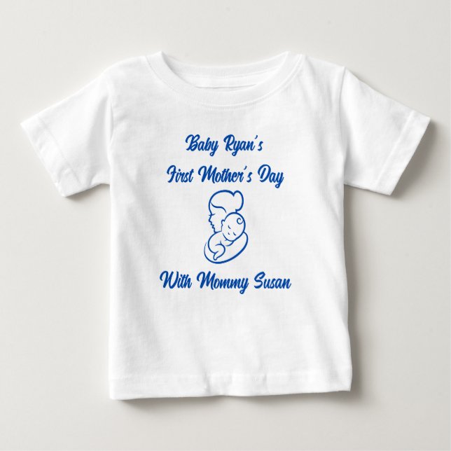 CAMISETA PARA BEBÊ PRIMEIRO DIA DAS MÃES DA BEBÊ COM SILHUETA DA MÃE  (Frente)