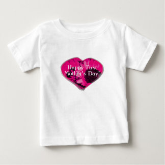 Camiseta Para Bebê "Primeiro Dia de as mães Feliz" - Girassóis Rosa/C
