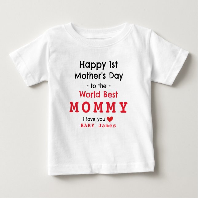 CAMISETA PARA BEBÊ PRIMEIRO DIA DE AS MÃES FELIZ - PERSONALIZE A TI (Frente)