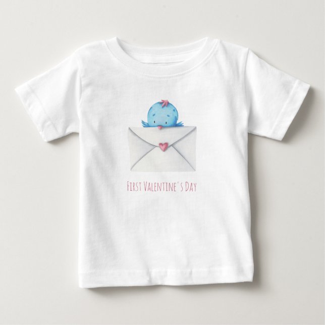 Camiseta Para Bebê Primeiro Dia dos Namorados Passarinho Fofo (Frente)