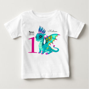 Camiseta Para Bebê Primeiro Dragão Cute de Aniversário