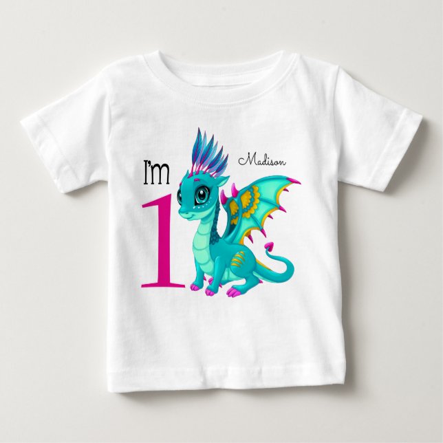 Camiseta Para Bebê Primeiro Dragão Cute de Aniversário (Frente)