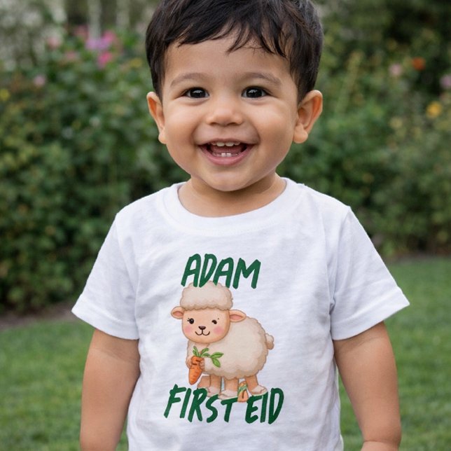 Camiseta Para Bebê Primeiro Eid Adha engraçado do bebê fofo Nome do b (Criador carregado)