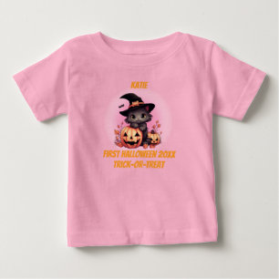 Camiseta Para Bebê Primeiro Gatinho Gato de Halloween