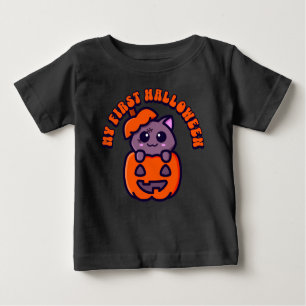 Camiseta Para Bebê Primeiro Gato Zombie do Halloween