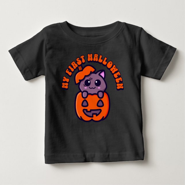Camiseta Para Bebê Primeiro Gato Zombie do Halloween (Frente)