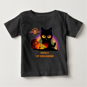 Camiseta Para Bebê Primeiro Halloween Black Cat Todler