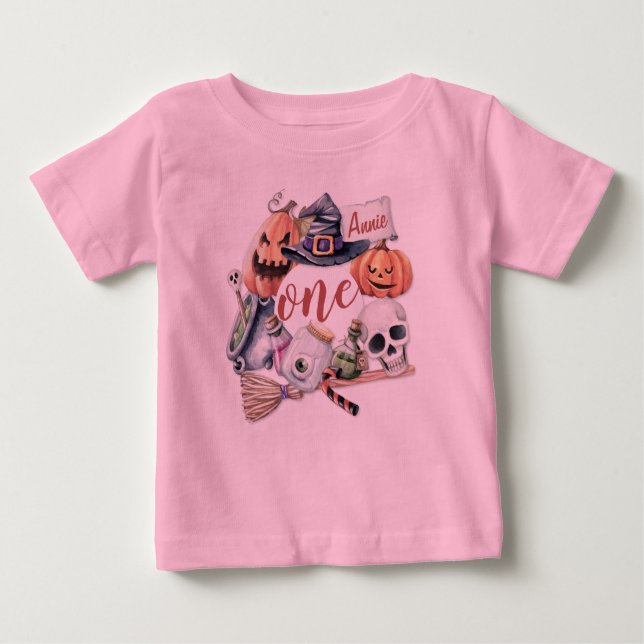 Camiseta Para Bebê Primeiro Halloween de aniversário personalizado |  (Frente)