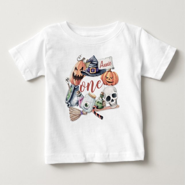 Camiseta Para Bebê Primeiro Halloween de aniversário personalizado |  (Frente)