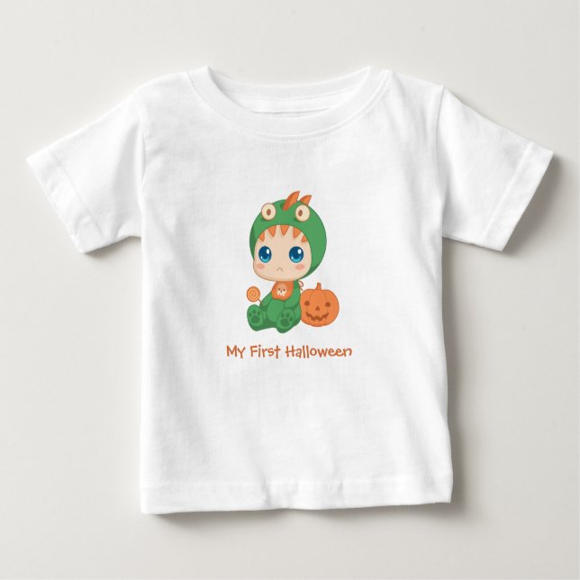 Camiseta Para Bebê Primeiro Halloween, Dragão-Bebê-Bebê-Dragão-Dinoss (Frente)