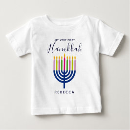 Camiseta Para Bebê Primeiro Hanukkah com velas