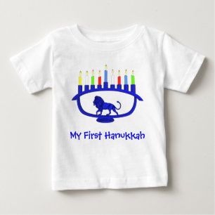 Camiseta Para Bebê Primeiro Hanukkah Lion Menorah