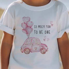 Camiseta Para Bebê Primeiro Namorados de Aniversário Balões Rosa e Ca