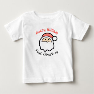 Camiseta Para Bebê Primeiro Natal Com Papais noeis Cor-de-Rosa