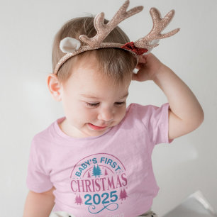 Camiseta Para Bebê Primeiro Natal da Bebê Menina Rosa