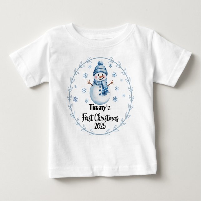 Camiseta Para Bebê Primeiro Natal de 2025-Boy do Bebê Personalizado p (Frente)