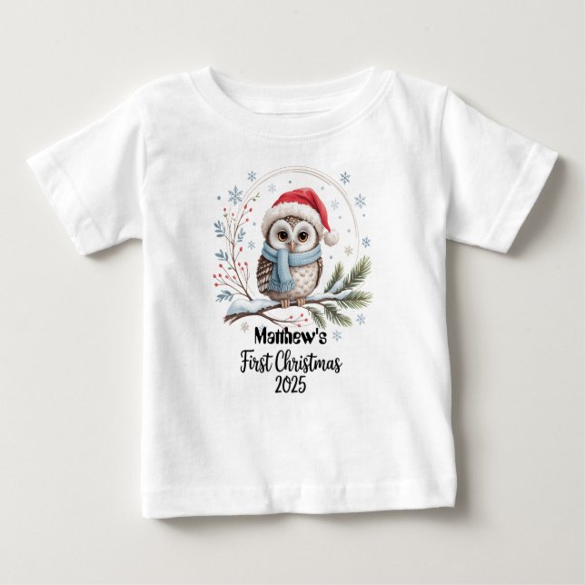 Camiseta Para Bebê Primeiro Natal de 2025-Boy do Bebê Personalizado p (Frente)