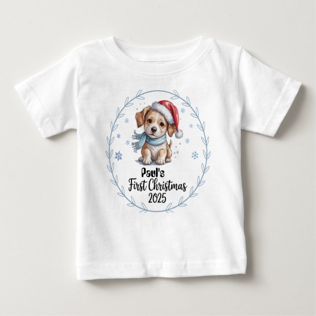 Camiseta Para Bebê Primeiro Natal de 2025-Boy do Bebê Personalizado p (Frente)