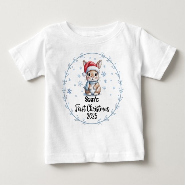 Camiseta Para Bebê Primeiro Natal de 2025-Boy do Bebê Personalizado p (Frente)