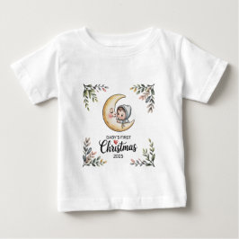 Camiseta Para Bebê Primeiro Natal do Bebê 2025 Lua Vintage & Bebê