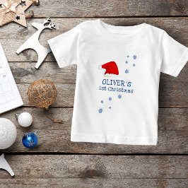 Camiseta Para Bebê Primeiro Natal do Bebê Chapéu do Papai Noel Floco 