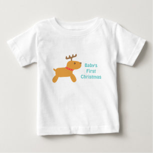 Camiseta Para Bebê Primeiro Natal do Bebê com Rena Cute