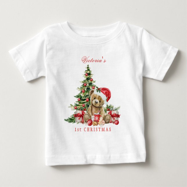 Camiseta Para Bebê Primeiro Natal do Bebê da Árvore de Natal (Frente)