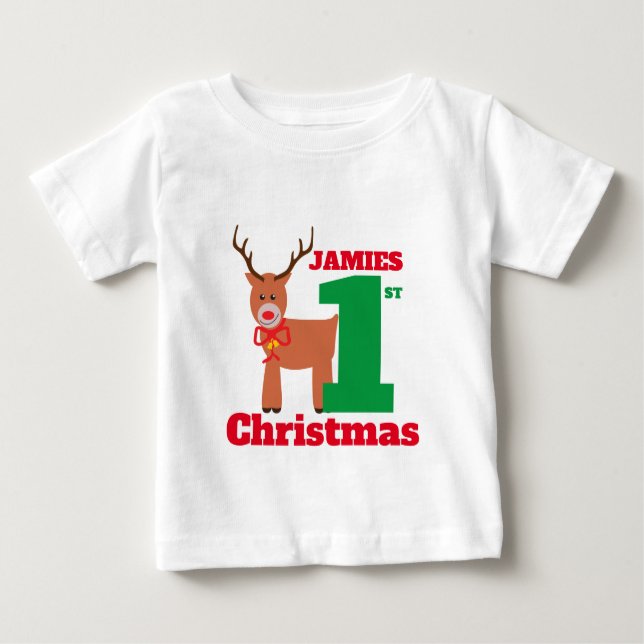 Camiseta Para Bebê Primeiro Natal do Bebê Nocivo Vermelho Bonito (Frente)