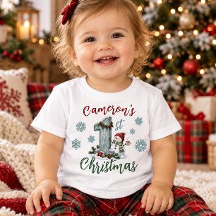 Camiseta Para Bebê Primeiro Natal do Bebê Personalizado Boneco de Nev