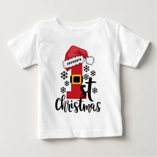 Camiseta Para Bebê Primeiro Natal do Bebê Personalizado Nome Chapéu d