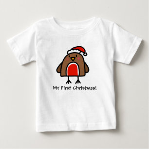 Camiseta Para Bebê Primeiro Natal do Robin Doodle Bonito