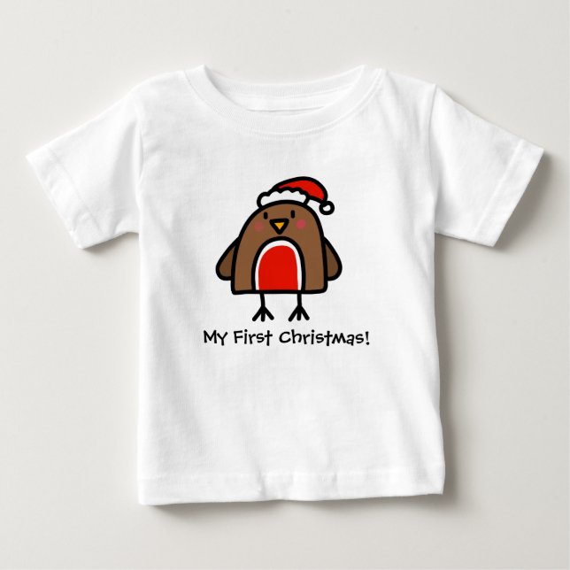 Camiseta Para Bebê Primeiro Natal do Robin Doodle Bonito (Frente)