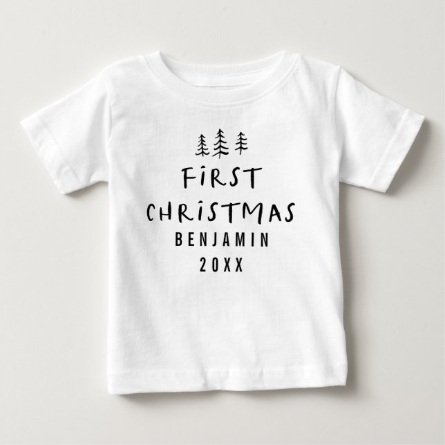 Camiseta Para Bebê primeiro Natal elegante moderno (Frente)