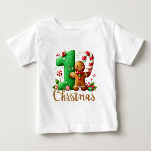 Camiseta Para Bebê Primeiro Natal festivo do bebê 